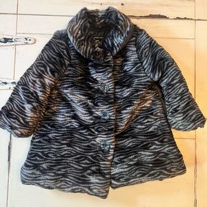 Calvin Klein Baby Girls Faux Fur Coat Black/Gray Zebra Jacket 18M NWOT